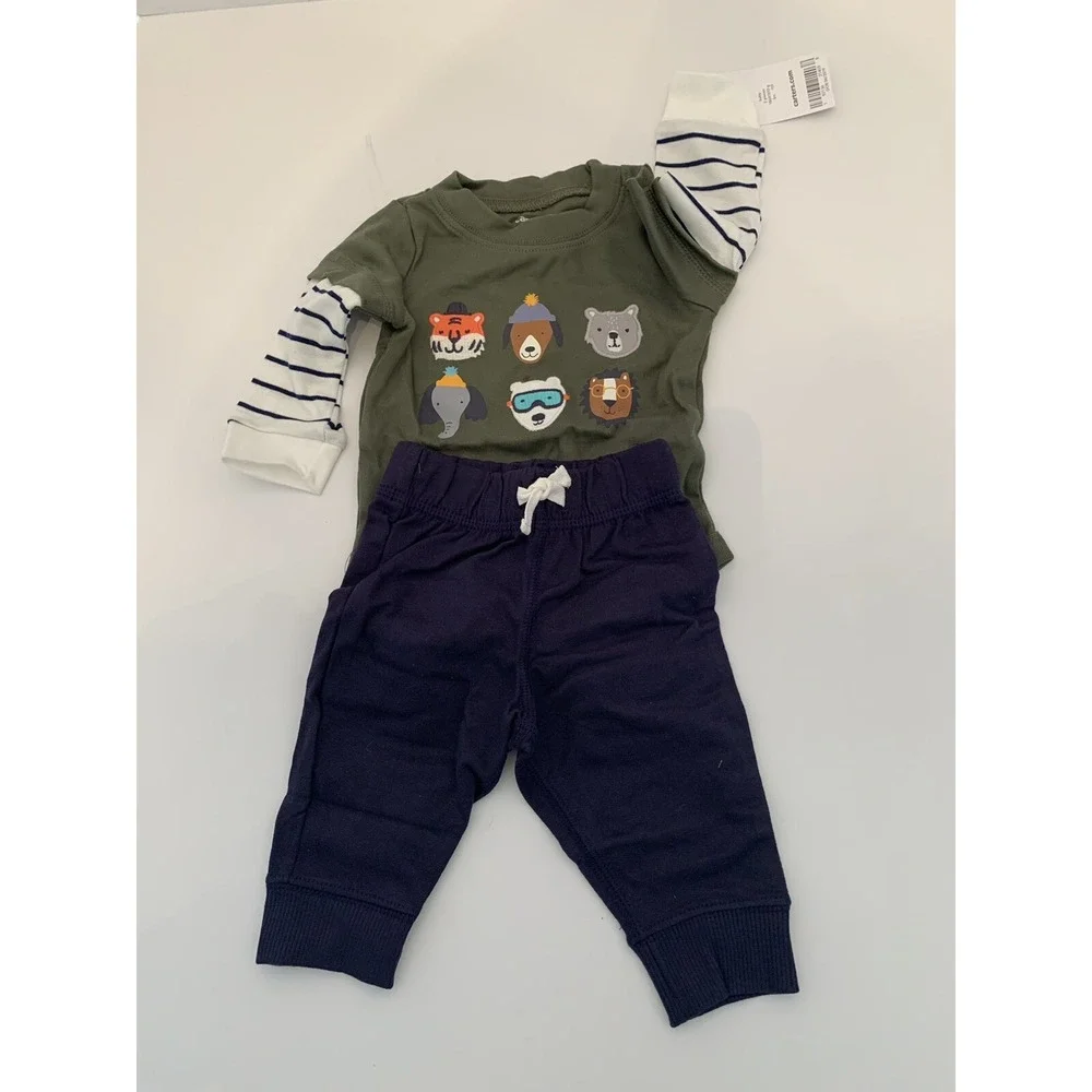 3 Months New Carters 2 Piece Pants and Shirt Animal Outdoor Theme Joggers